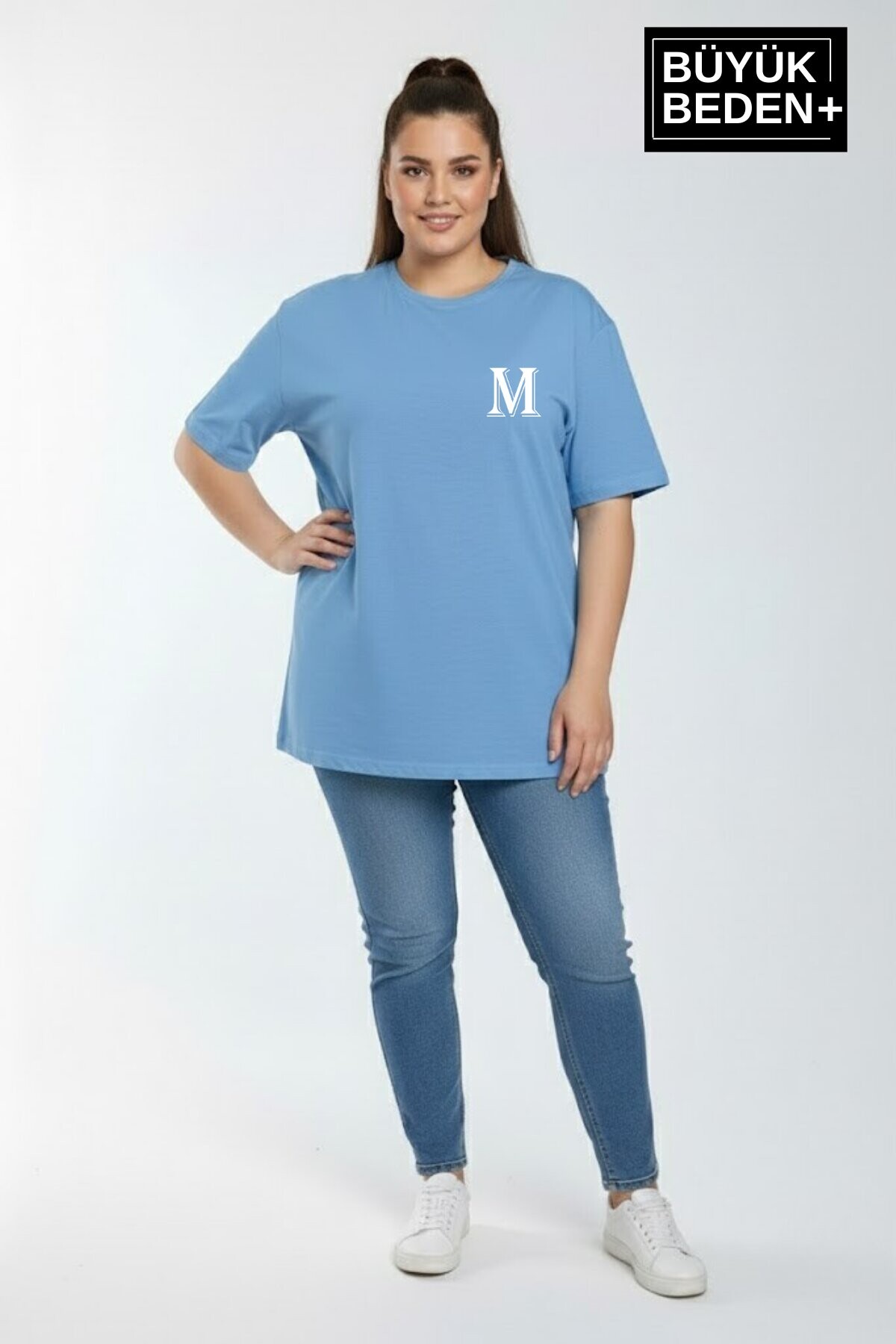 Süperlife Kadın Büyük Beden M Baskılı 3xl-6xl Bisiklet Yaka Tshırt SPR26BTSK510-12