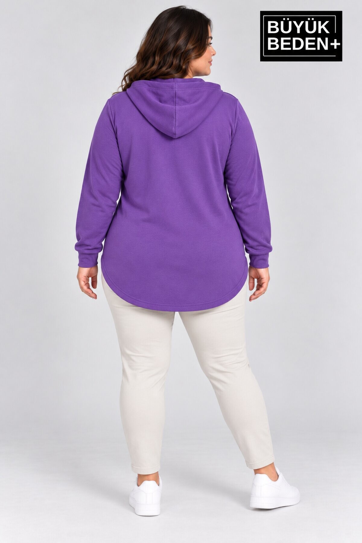 Kadın Büyük Beden Fermuarlı Kapüşonlu Sweatshirt Günlük Rahat Kesim SPR26BHR994
