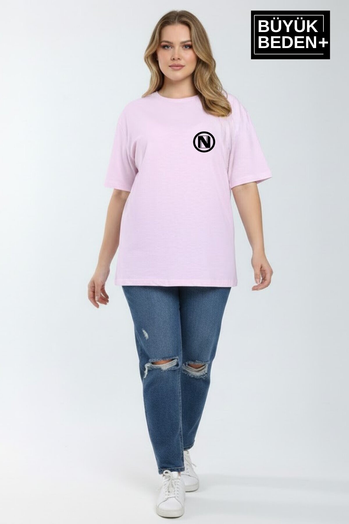 Süperlife Kadın Büyük Beden N Baskılı 3xl-6xl Bisiklet Yaka Tshırt SPR26BTSK510-19