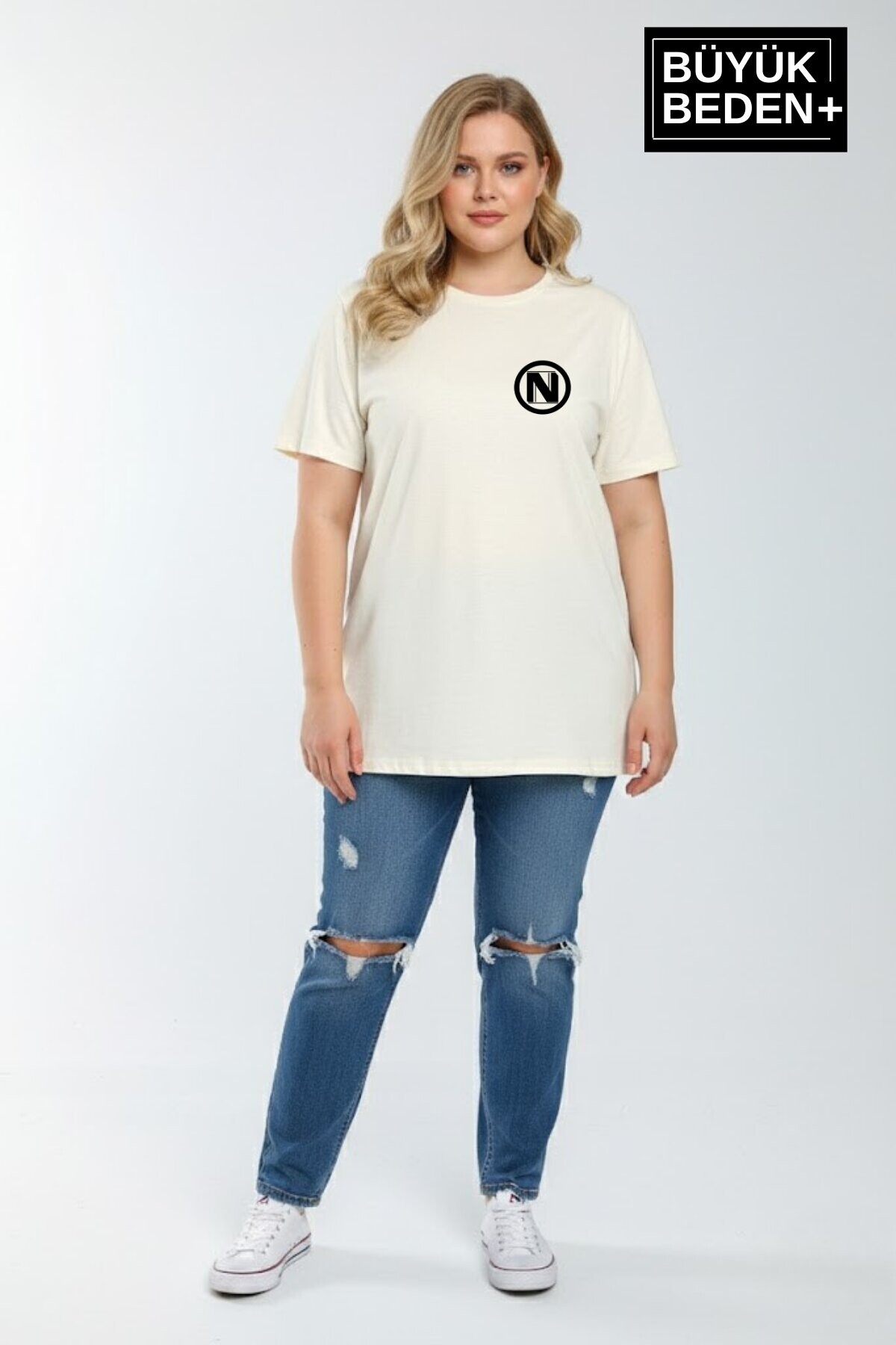 Süperlife Kadın Büyük Beden N Baskılı 3xl-6xl Bisiklet Yaka Tshırt SPR26BTSK510-19