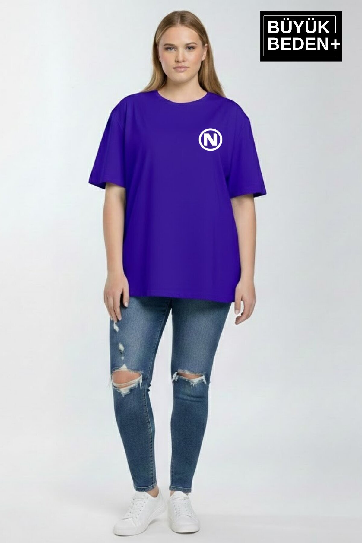 Süperlife Kadın Büyük Beden N Baskılı 3xl-6xl Bisiklet Yaka Tshırt SPR26BTSK510-19