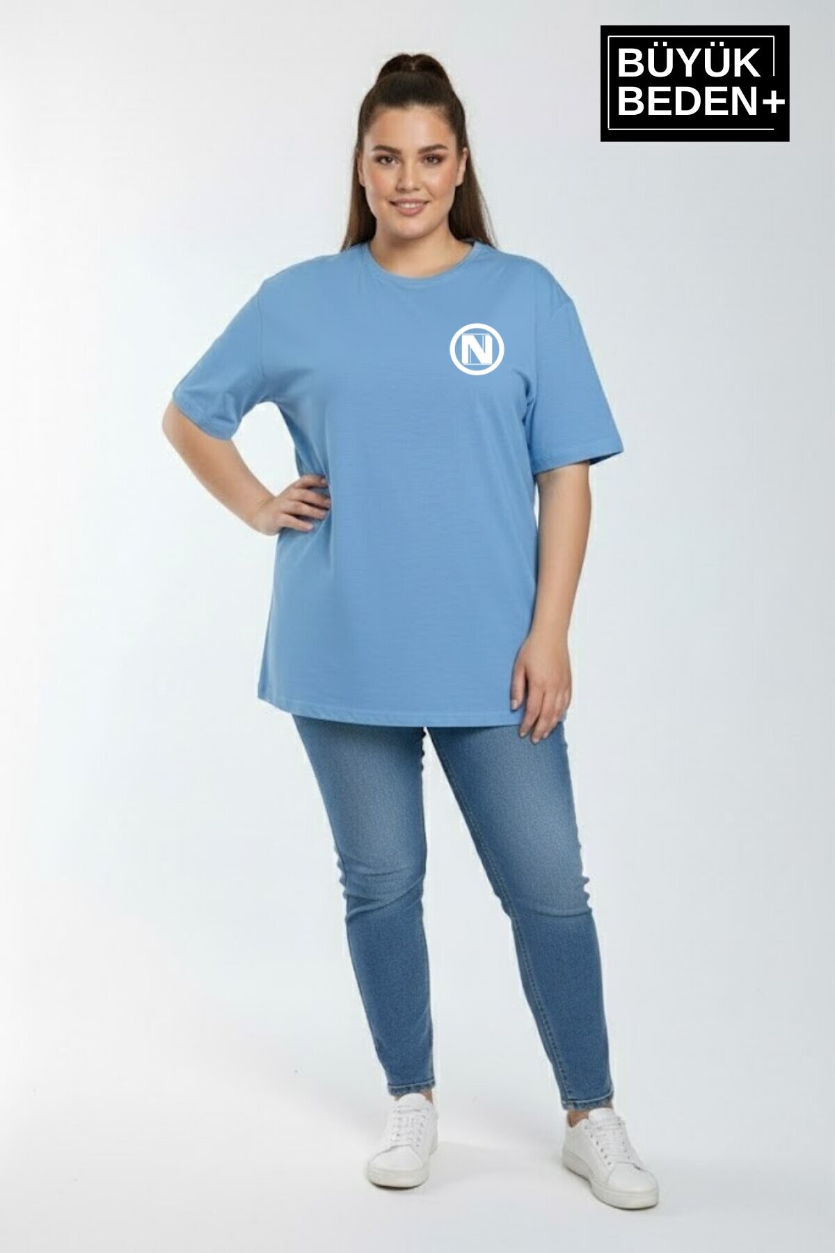 Süperlife Kadın Büyük Beden N Baskılı 3xl-6xl Bisiklet Yaka Tshırt SPR26BTSK510-19