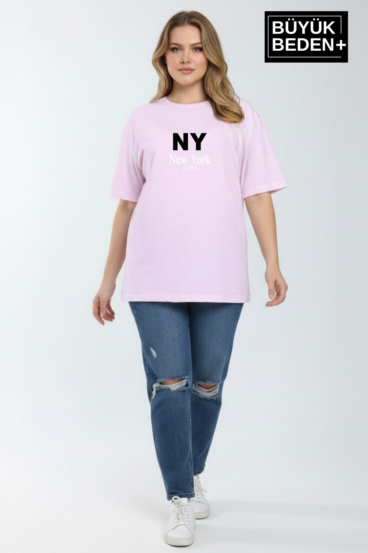 Süperlife Kadın Büyük Beden NY New York  Baskılı 3xl-6xl Bisiklet Yaka Tshırt SPR26BTSK510-15