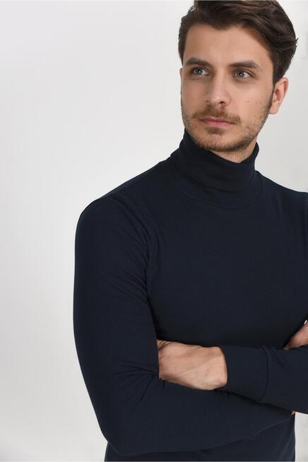 Süperlife Balıkcı Yaka Uzun Kollu Dar Kalıp İnce Erkek Sweatshirt SPR 2019K21