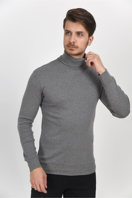 Süperlife Balıkcı Yaka Uzun Kollu Dar Kalıp İnce Erkek Sweatshirt SPR 2019K21