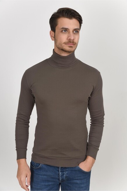 Süperlife Balıkcı Yaka Uzun Kollu Dar Kalıp İnce Erkek Sweatshirt SPR 2019K21