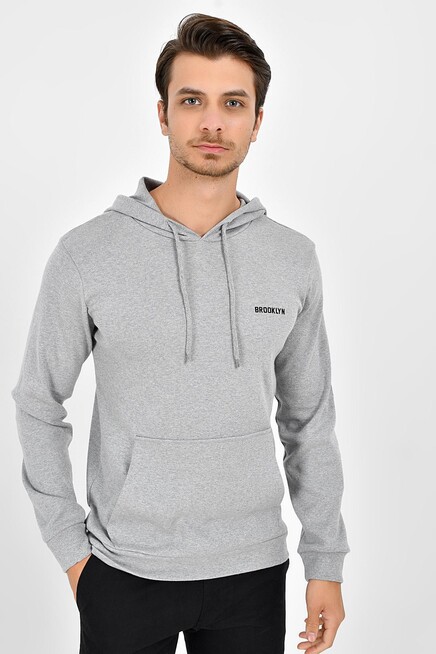 Süperlife Kapşonlu Uzun Kollu Baskılı Dar Kalıp İnce Erkek Sweatshirt 2019K26