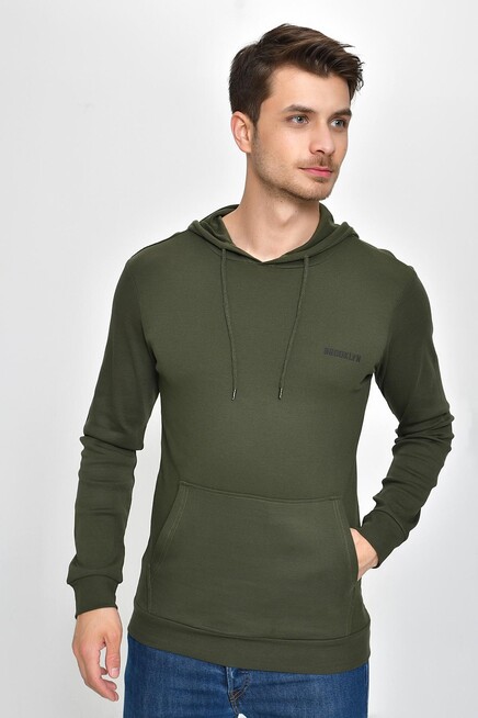 Süperlife Kapşonlu Uzun Kollu Baskılı Dar Kalıp İnce Erkek Sweatshirt 2019K26