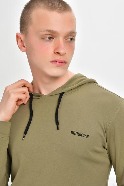 Süperlife Kapşonlu Uzun Kollu Baskılı Dar Kalıp İnce Erkek Sweatshirt 2019K26