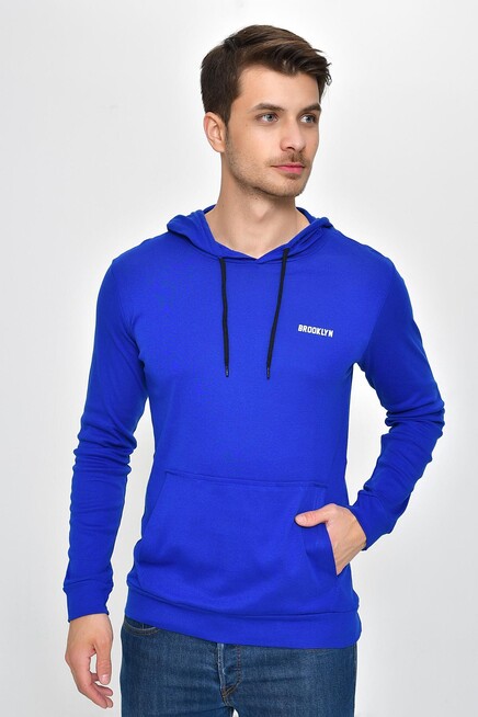 Süperlife Kapşonlu Uzun Kollu Baskılı Dar Kalıp İnce Erkek Sweatshirt 2019K26