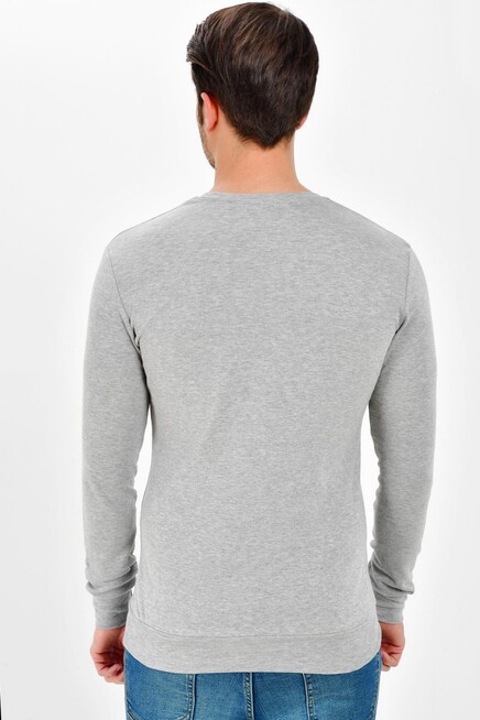 Süperlife V Yaka Uzun Kollu Dar Kalıp İnce Erkek Sweatshirt SPR 2019K19
