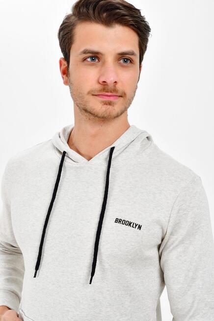 Süperlife Kapşonlu Uzun Kollu Baskılı Dar Kalıp İnce Erkek Sweatshirt 2019K26