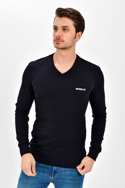 Süperlife V Yaka Uzun Kollu Dar Kalıp İnce Erkek Sweatshirt SPR 2019K19