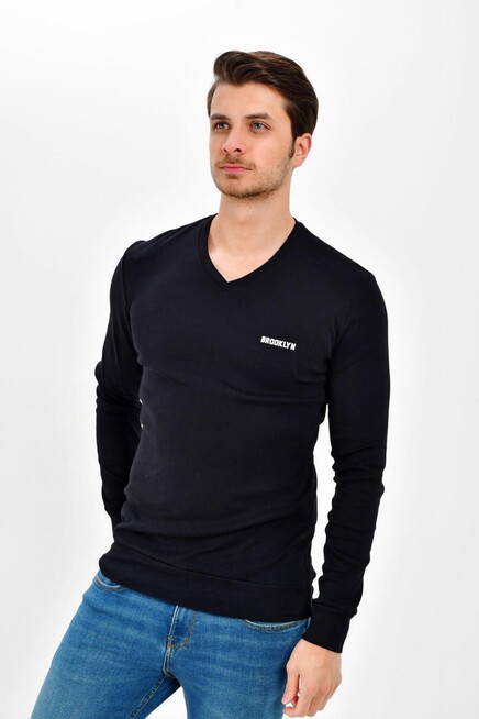 Süperlife V Yaka Uzun Kollu Dar Kalıp İnce Erkek Sweatshirt SPR 2019K19