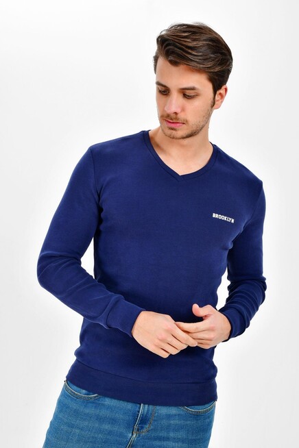 Süperlife V Yaka Uzun Kollu Dar Kalıp İnce Erkek Sweatshirt SPR 2019K19