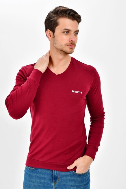 Süperlife V Yaka Uzun Kollu Dar Kalıp İnce Erkek Sweatshirt SPR 2019K19