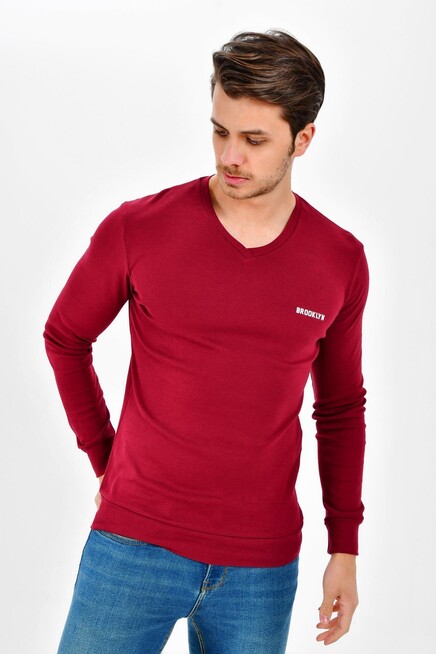 Süperlife V Yaka Uzun Kollu Dar Kalıp İnce Erkek Sweatshirt SPR 2019K19