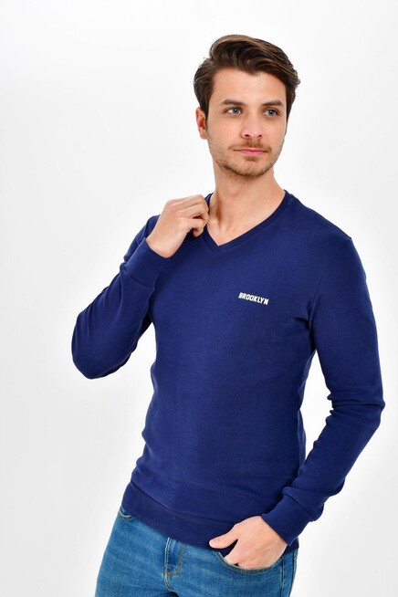 Süperlife V Yaka Uzun Kollu Dar Kalıp İnce Erkek Sweatshirt SPR 2019K19