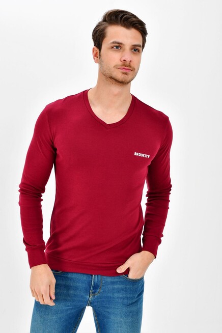 Süperlife V Yaka Uzun Kollu Dar Kalıp İnce Erkek Sweatshirt SPR 2019K19