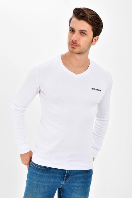 Süperlife V Yaka Uzun Kollu Dar Kalıp İnce Erkek Sweatshirt SPR 2019K19