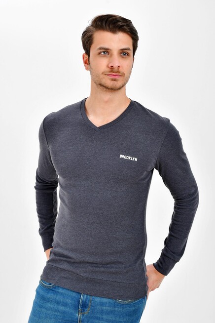 Süperlife V Yaka Uzun Kollu Dar Kalıp İnce Erkek Sweatshirt SPR 2019K19