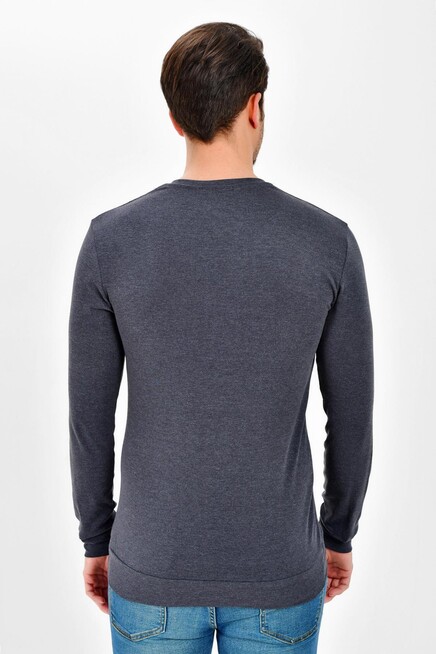 Süperlife V Yaka Uzun Kollu Dar Kalıp İnce Erkek Sweatshirt SPR 2019K19