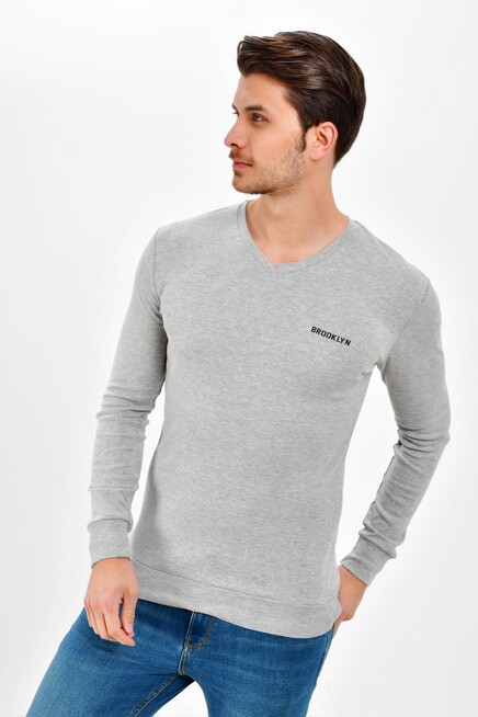 Süperlife V Yaka Uzun Kollu Dar Kalıp İnce Erkek Sweatshirt SPR 2019K19
