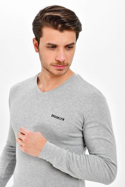 Süperlife V Yaka Uzun Kollu Dar Kalıp İnce Erkek Sweatshirt SPR 2019K19