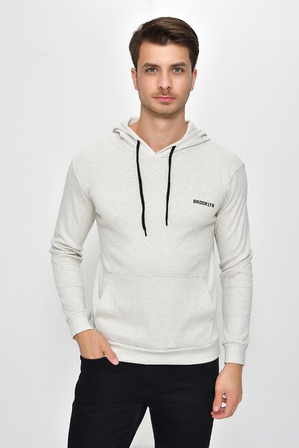 Süperlife Kapşonlu Uzun Kollu Baskılı Dar Kalıp İnce Erkek Sweatshirt 2019K26