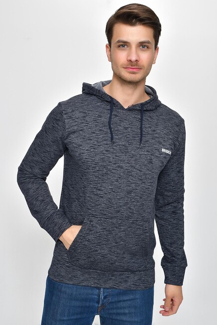 Süperlife Kapşonlu Uzun Kollu Baskılı Dar Kalıp İnce Erkek Sweatshirt SPR 2019K61