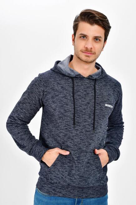 Süperlife Kapşonlu Uzun Kollu Baskılı Dar Kalıp İnce Erkek Sweatshirt SPR 2019K61