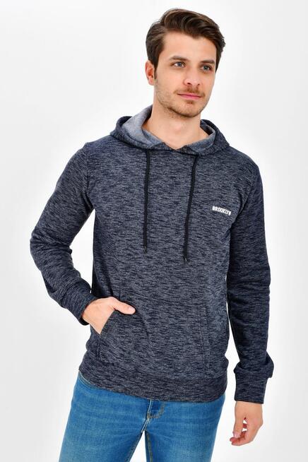 Süperlife Kapşonlu Uzun Kollu Baskılı Dar Kalıp İnce Erkek Sweatshirt SPR 2019K61