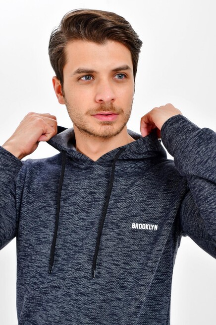 Süperlife Kapşonlu Uzun Kollu Baskılı Dar Kalıp İnce Erkek Sweatshirt SPR 2019K61