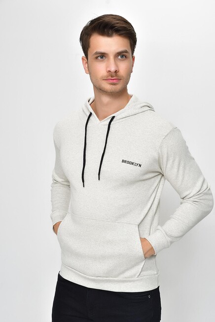 Süperlife Kapşonlu Uzun Kollu Baskılı Dar Kalıp İnce Erkek Sweatshirt 2019K26