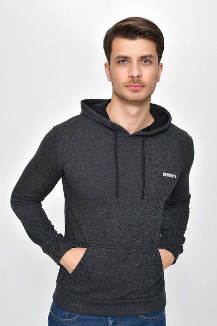 Süperlife Kapşonlu Uzun Kollu Baskılı Dar Kalıp İnce Erkek Sweatshirt SPR 2019K61