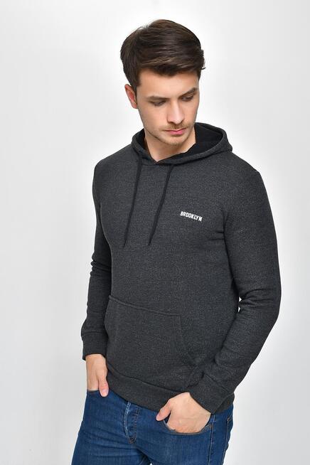 Süperlife Kapşonlu Uzun Kollu Baskılı Dar Kalıp İnce Erkek Sweatshirt SPR 2019K61