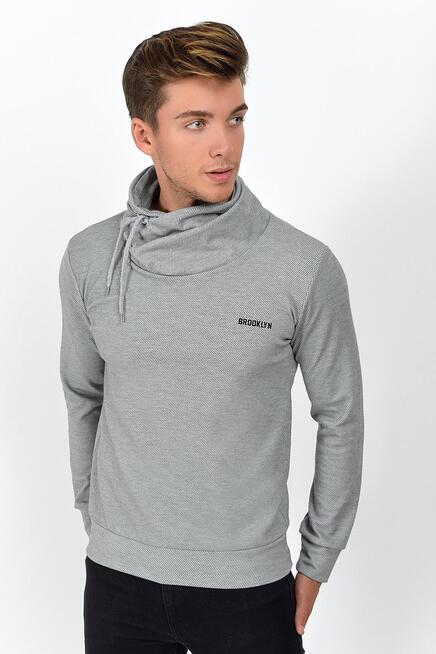 Süperlife Şal Yaka Uzun Kollu Dar Kalıp İnce Erkek Baskılı Sweatshirt SPR 2019K41