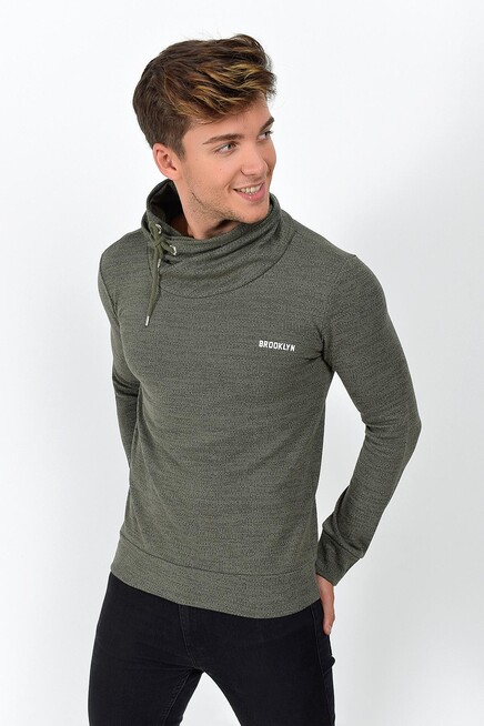 Süperlife Şal Yaka Uzun Kollu Dar Kalıp İnce Erkek Baskılı Sweatshirt SPR 2019K41