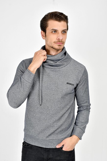 Süperlife Şal Yaka Uzun Kollu Dar Kalıp İnce Erkek Baskılı Sweatshirt SPR 2019K41