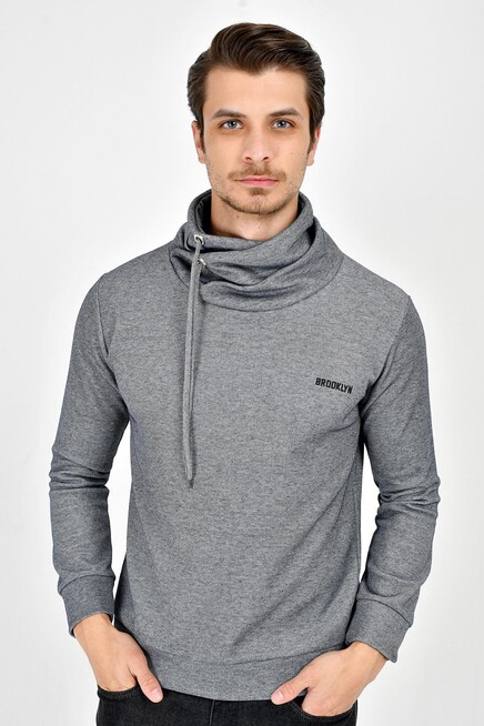 Süperlife Şal Yaka Uzun Kollu Dar Kalıp İnce Erkek Baskılı Sweatshirt SPR 2019K41