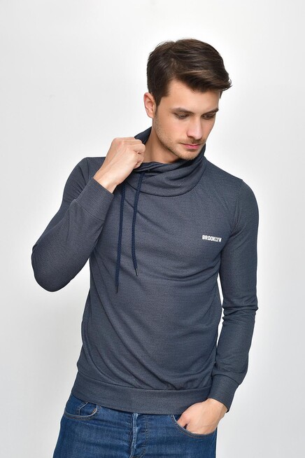 Süperlife Şal Yaka Uzun Kollu Dar Kalıp İnce Erkek Baskılı Sweatshirt SPR 2019K41