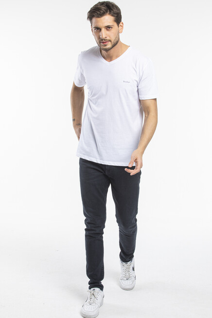 Süperlife Erkek V Yaka Slim Fit Brooklyn Baskılı Kısa Kollu Tişort SPR 265