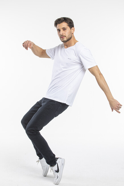 Süperlife Erkek V Yaka Slim Fit Brooklyn Baskılı Kısa Kollu Tişort SPR 265