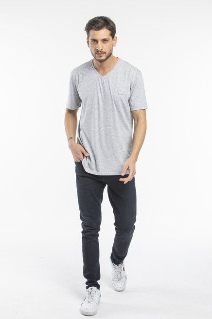 Süperlife Erkek V Yaka Slim Fit Brooklyn Baskılı Kısa Kollu Tişort SPR 265