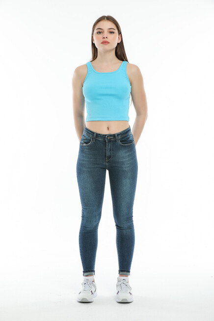 Süperlife Kadın Crop Örme Slim Fit  Atlet-Tişort  SPR21Y12