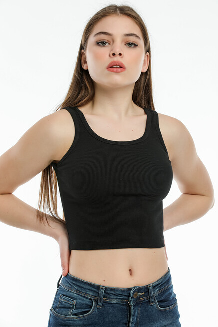 Süperlife Kadın Crop Örme Slim Fit  Atlet-Tişort  SPR21Y12