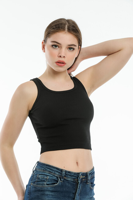 Süperlife Kadın Crop Örme Slim Fit  Atlet-Tişort  SPR21Y12