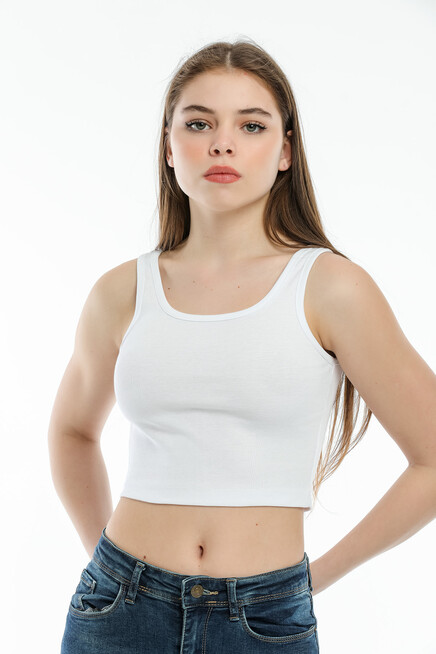 Süperlife Kadın Crop Örme Slim Fit  Atlet-Tişort  SPR21Y12