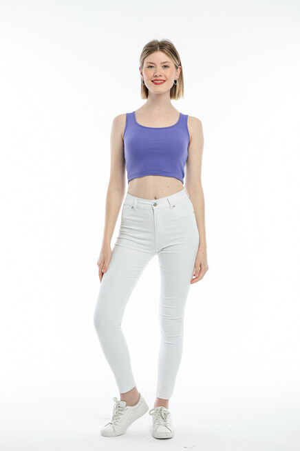 Süperlife Kadın Crop Örme Slim Fit  Atlet-Tişort SPR21Y19