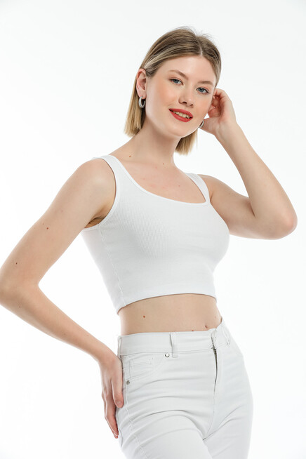 Süperlife Kadın Crop Örme Slim Fit  Atlet-Tişort SPR21Y19